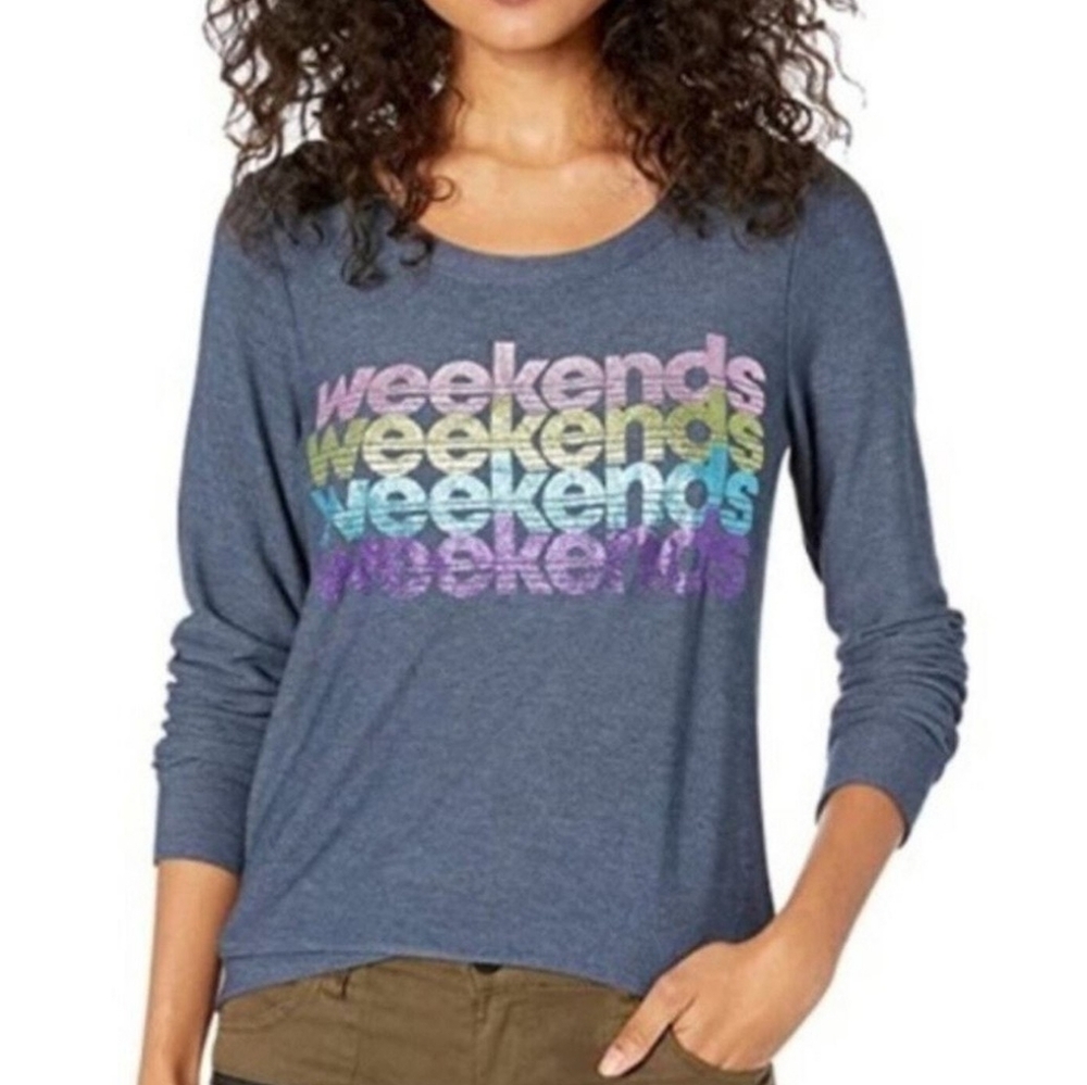 New Chaser weekends glitter shirt Rainbow Long Sleeve Top Size M